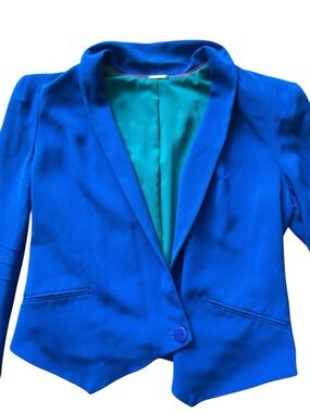 Rebecca Minkoff Cobalt Blue Cropped Blazer Jacket Open Front Career Chic